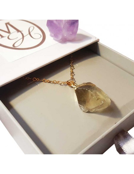 Halsketting met ruwe steen hanger - Citroen Kwarts