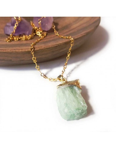 Pierre brute Fluorite avec chaîne en argent 925 et plaquée en or - 45.72 cm