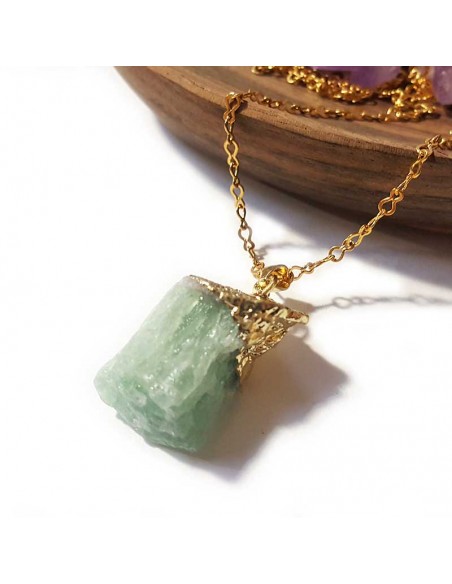 Necklace with rough stone pendant - Green Fluorite