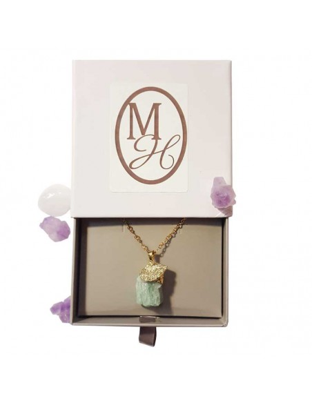 Necklace with rough stone pendant - Green Fluorite