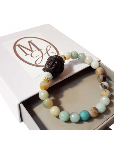 Bracelet tête de Bouddha amazonite et pierres de rivière