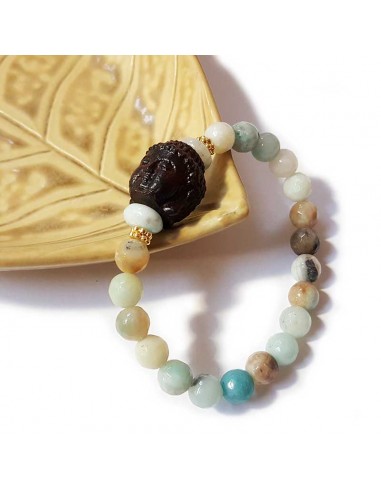 Bracelet Buddha head amazonite and river stones