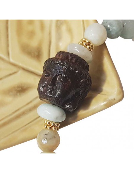 Bracelet tête de Bouddha amazonite et pierres de rivière