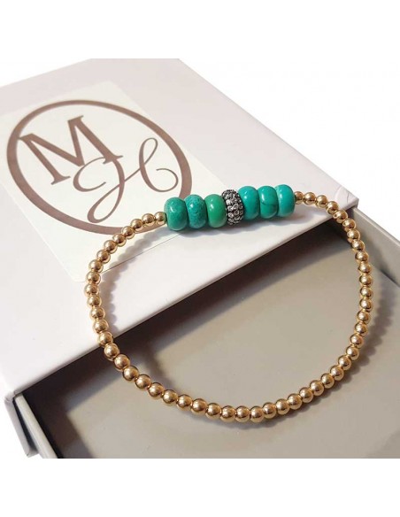 Bracelet with gold and turquoise round beads