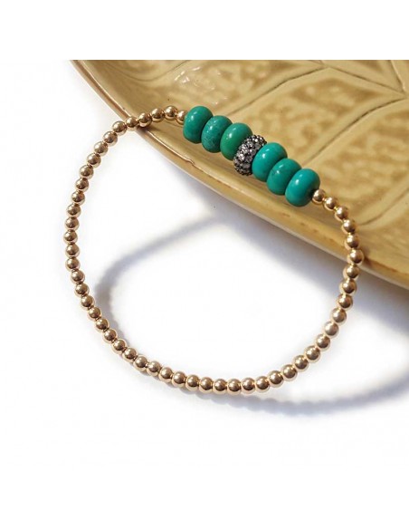 Bracelet with gold and turquoise round beads