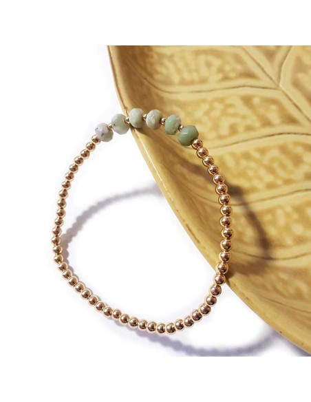 Bracelet en jaspe blanc facetté et perles dorées | Look Hippie Chic