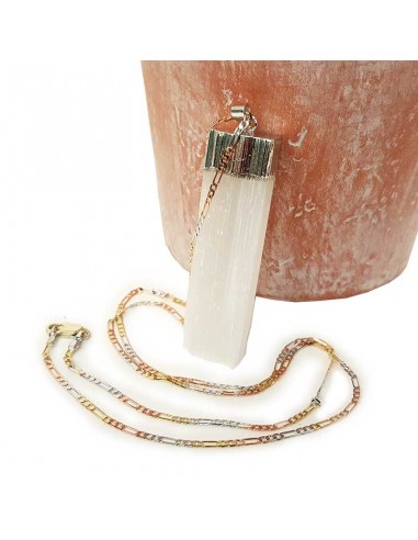Ketting met hanger van ruwe steen - Seleniet