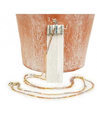 Ketting met hanger van ruwe steen - Seleniet
