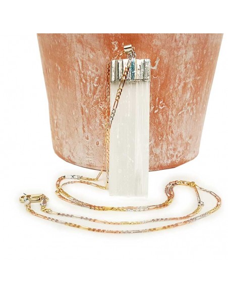 Necklace with rough stone pendant - Selenite