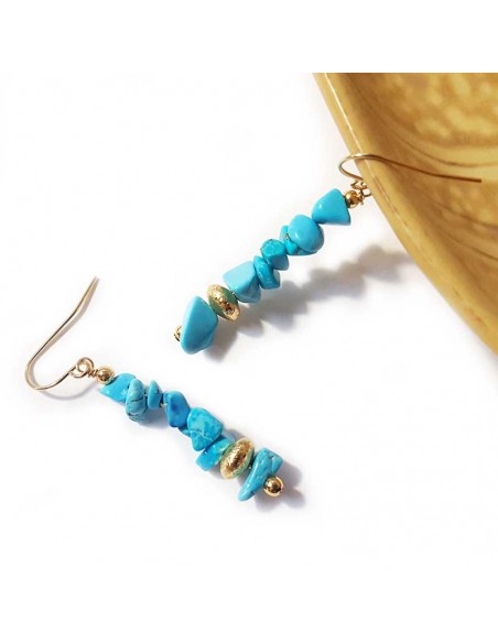Gold and turquoise seed beads earrings