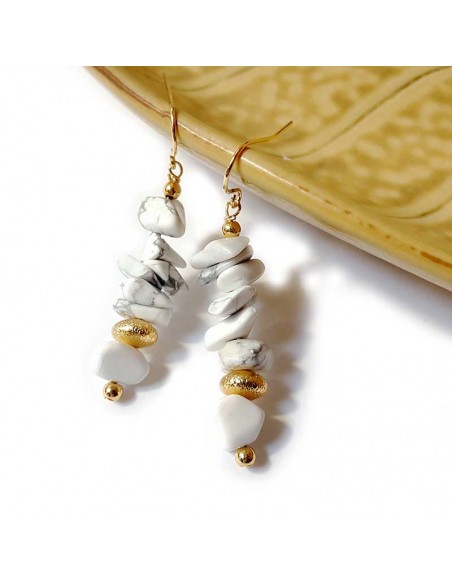 Golden seed beads and howlite earrings
