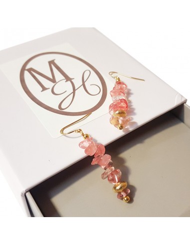 Boucles d'oreilles pendantes rocailles dorée et cristal pastèque