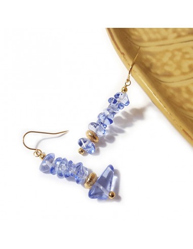 Goud en blauwe kristallen rocailles oorbellen