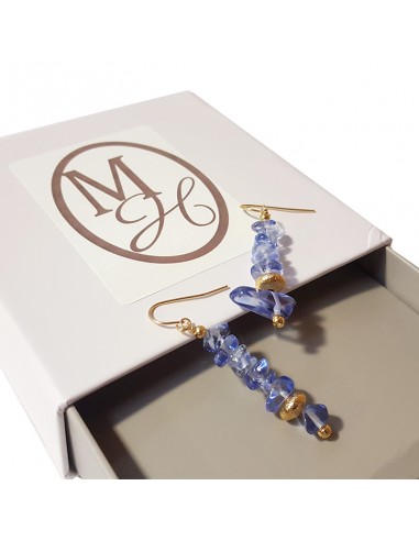 Goud en blauwe kristallen rocailles oorbellen