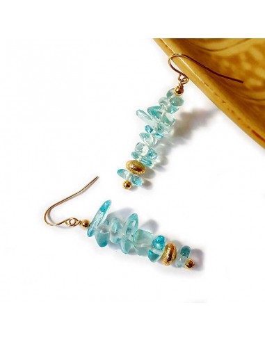 Boucles d'oreilles pendantes rocailles dorée et cristal bleu clair