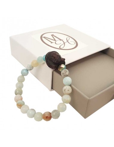 Bracelet tête de Bouddha amazonite et cristal