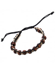 Bracelet leather mounted with brown wooden beads