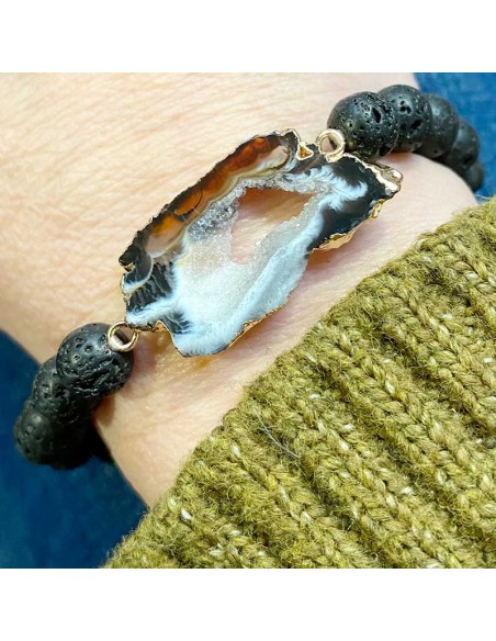 Bracelet en pierre de lave et tranche d'agate