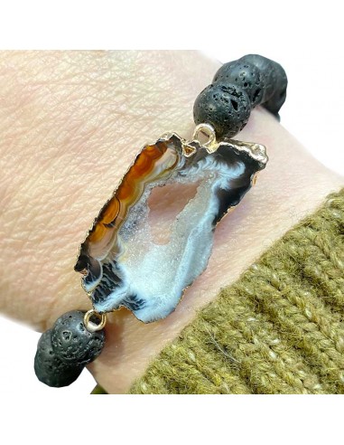 Bracelet en pierre de lave et tranche d'agate