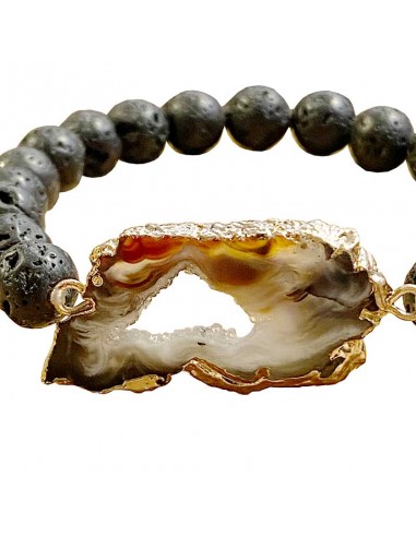 Bracelet en pierre de lave et tranche d'agate