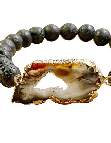 Bracelet en pierre de lave et tranche d'agate