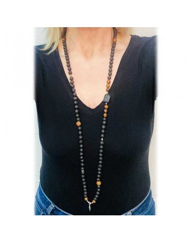 Mala Armband oder Halskette aus Lavastein und Achat Lotusanhänger