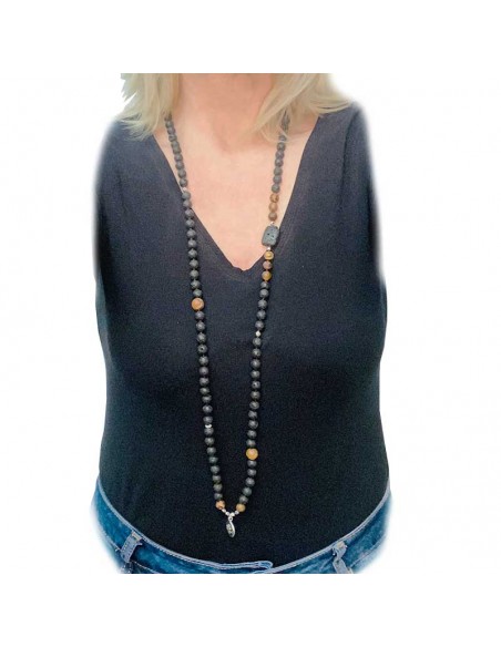 Mala armband of ketting met lavasteen en agaat lotus hanger