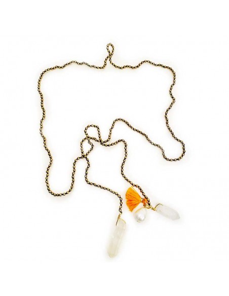 Necklace to tie in hematite, mother of pearl and rock crystal