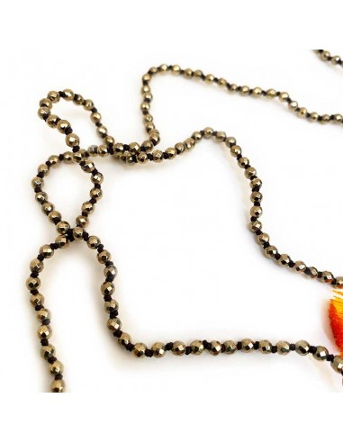 Necklace to tie in hematite, mother of pearl and rock crystal