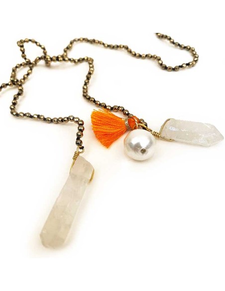 Hematite, mother-of-pearl & rock crystal necklace – handmade