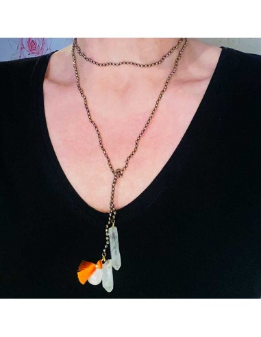 Collier à nouer en hématite, nacre et cristal de roche
