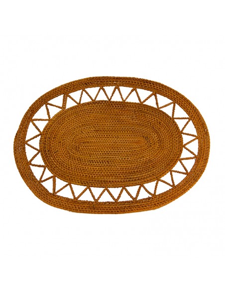 Rotan vlechtwerk en opengewerkte schotel - 6 stuks