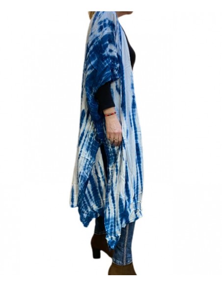 Kimono boho blanc motif indigo
