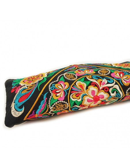 Pochette noire brodée motif fleurs - rose