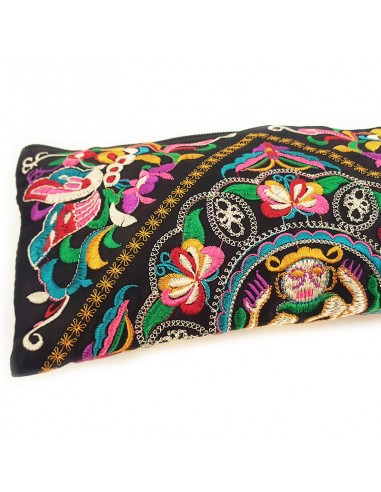 Black embroidered clutch bag with face motif - blue