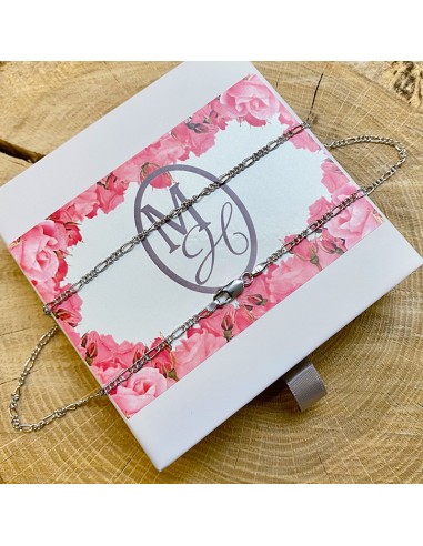 Chaine maille Forçat Figaro en argent 925 rhodié - 45 cm