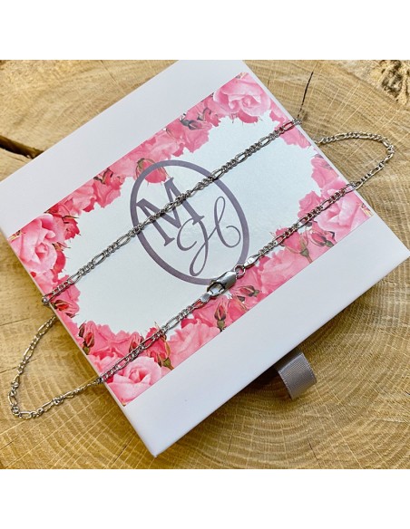 Chaine maille Forçat Figaro en argent 925 rhodié - 65 cm