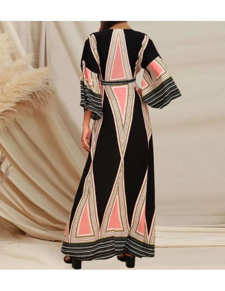 Zwart en roze bohemien maxi jurk