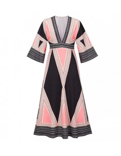 Zwart en roze bohemien maxi jurk