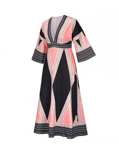 Zwart en roze bohemien maxi jurk