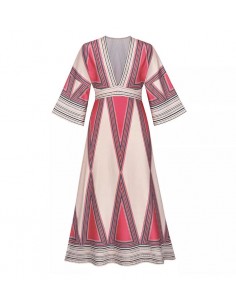 Beige and red bohemian long dress