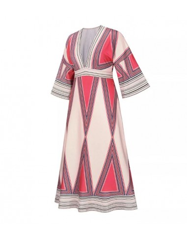 Beige en rode bohemien maxi jurk