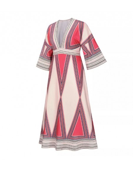 Beige and red bohemian long dress