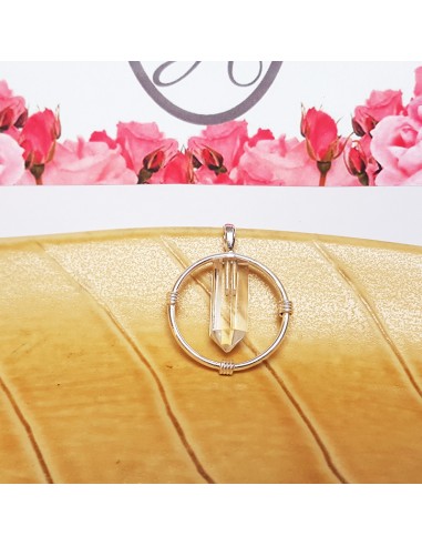 Pendant ring rock crystal pink silver 925