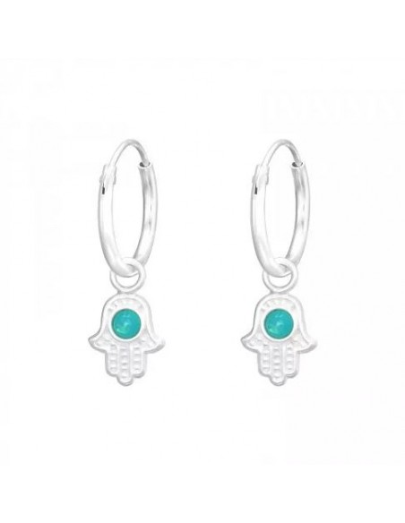 Boucles d'oreilles main Fatma en argent et Opale Synthétique