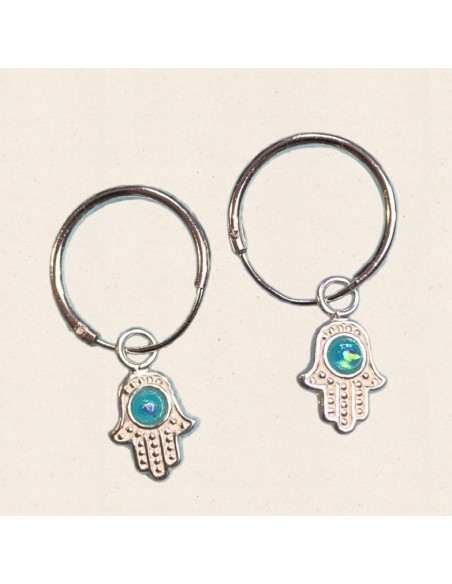 Handgemachte Fatma-Ohrringe aus Silber und synthetischem Opal