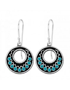 Boucles d'oreilles ethniques en argent bleu - pendantes