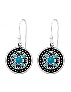 Boucles d'oreilles ethniques bleu vert turquoise en argent