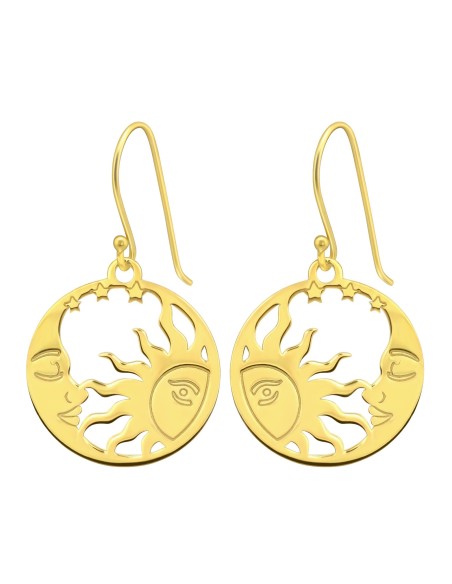 925 silver and gold plated laser cut moon and sun earrings