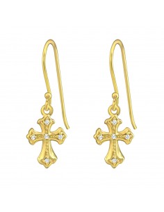 Boucles d'oreilles croix zircons argent 925 et plaqué or